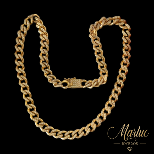 Cadena Cubana 18k Ley 750 Con Diamantes